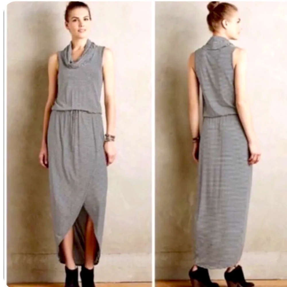 Anthropologie Dolan Left Coast Sz S Dress Maxi Cowl Neck Stripe Drawstring Waist